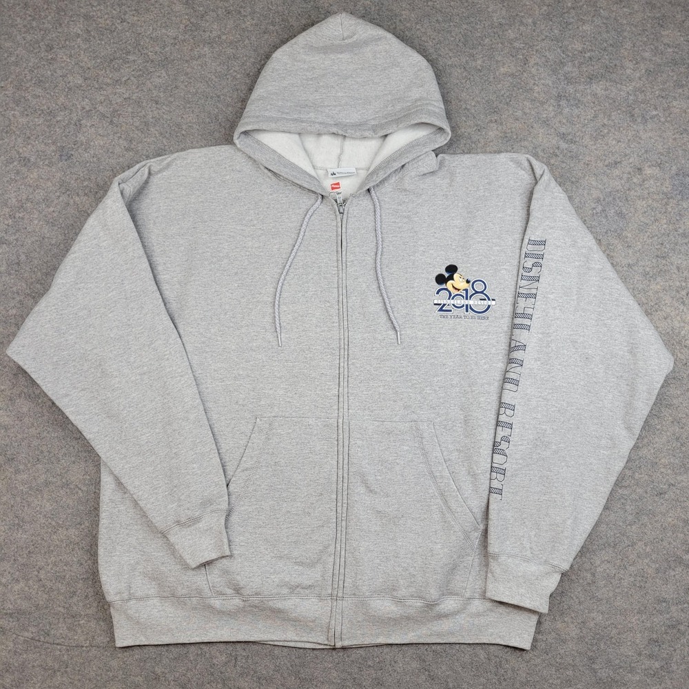 Disney Parks Hoodie Mens 3XL Gray Fleece Full Zip Sweatshirt Mickey Donald Goofy